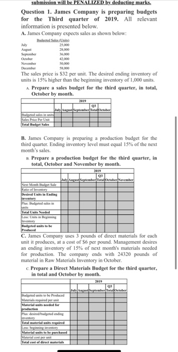  submission will be PENALIZED by deducting marks, Question 1. James Company