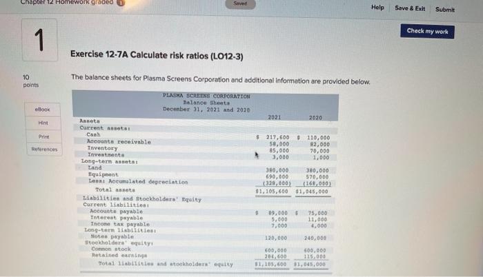  hapter 12 Homework graded Help Save & Exit Submit Check my