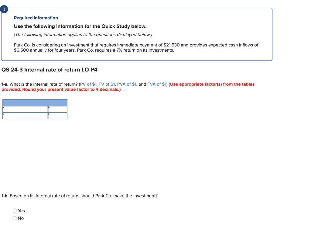 Required information Use the following information for the Quick Study below.