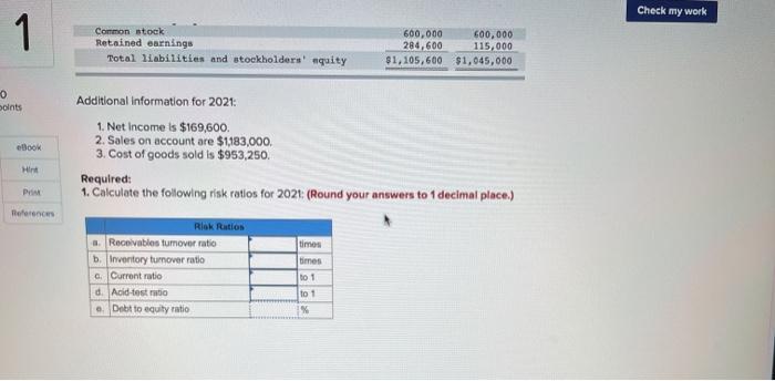 work 1 Exercise 12-7A Calculate risk ratios (L012-3) 10 points ellook Hint