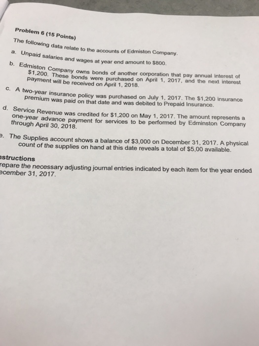  Problem 6 (15 Points) The following data relate to the accounts
