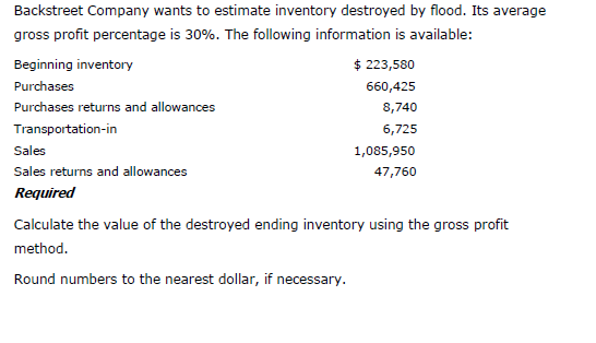  PLEASE SHOW ME THE ALL CALCULATION PROCESSES AS WELL Backstreet Company