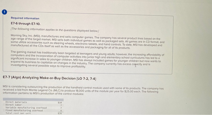  Required information E7-6 through E7-10. (The following information applies to the
