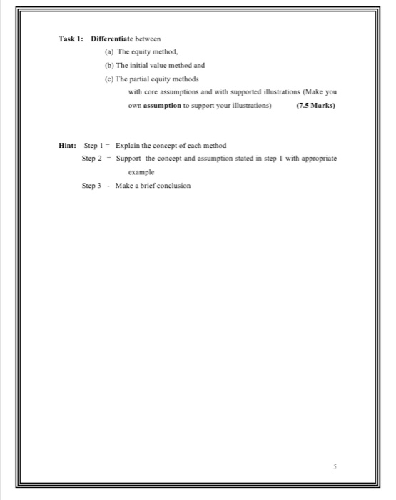  Task 1: Differentiate between (a) The equity method (b) The initial