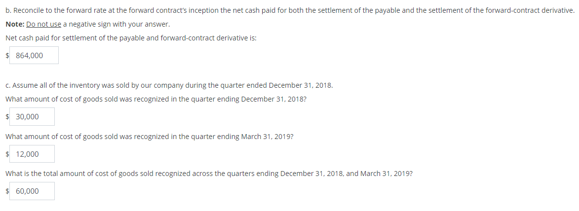 rates, and related values of the accounts payable and forward contract on