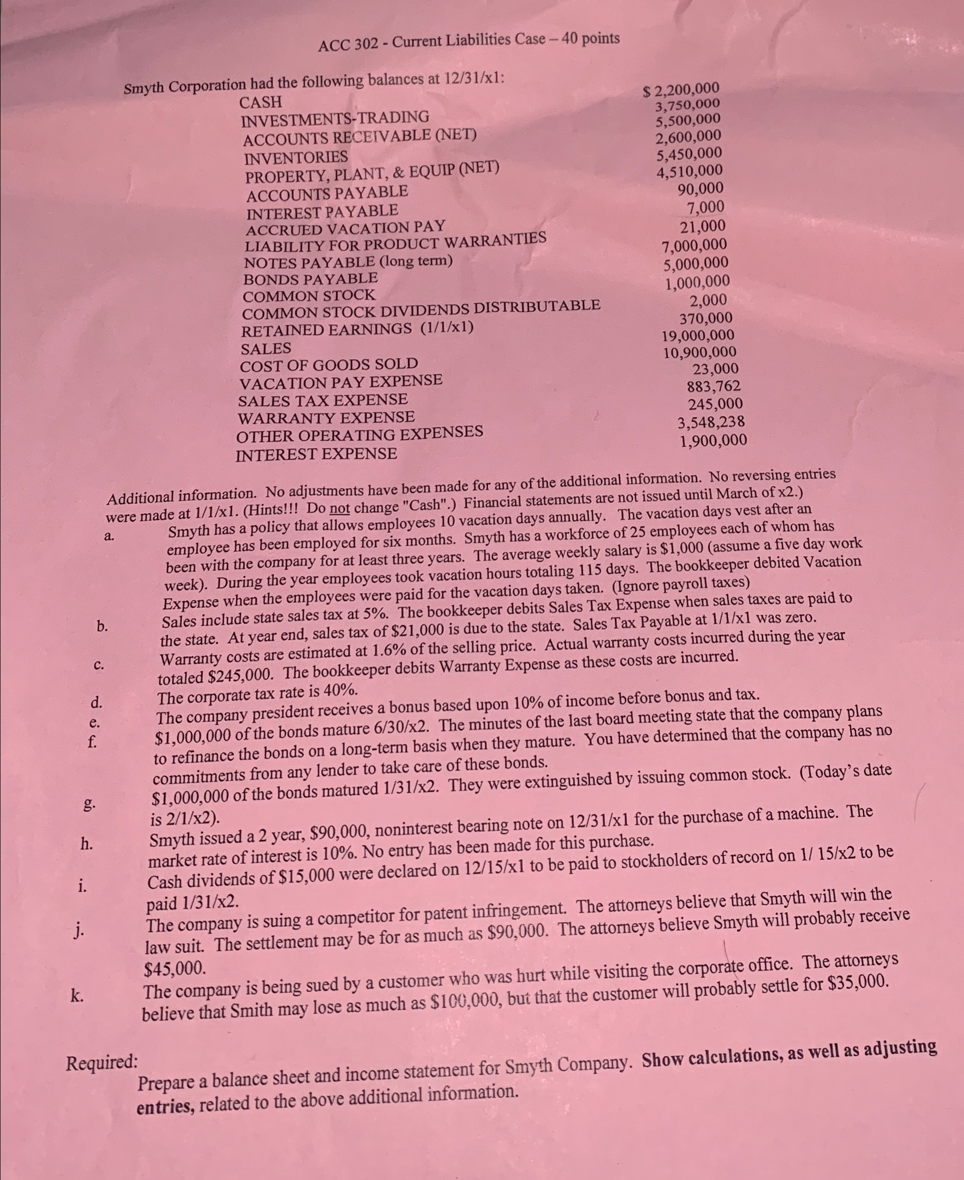  ACC 302 - Current Liabilities Case - 40 points Smyth Corpo