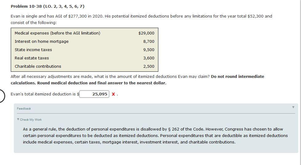 Problem 10-38 (LO. 2, 3, 4, 5, 6, 7) Evan is