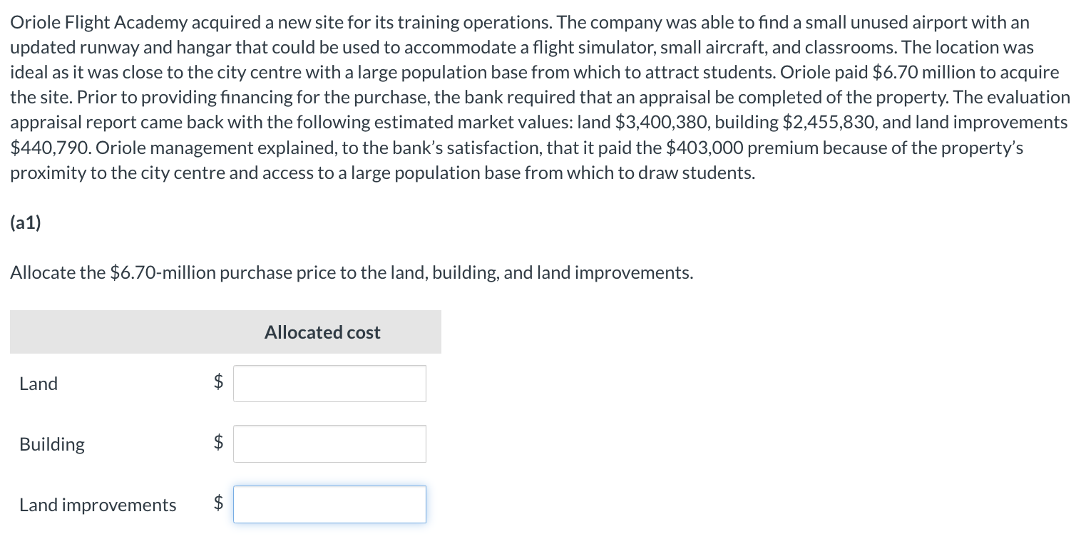Hello! I need help with this please! Oriole Flight Academy acquired a