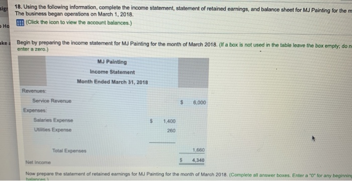  18. Using the following information, complete the income statement, statement of