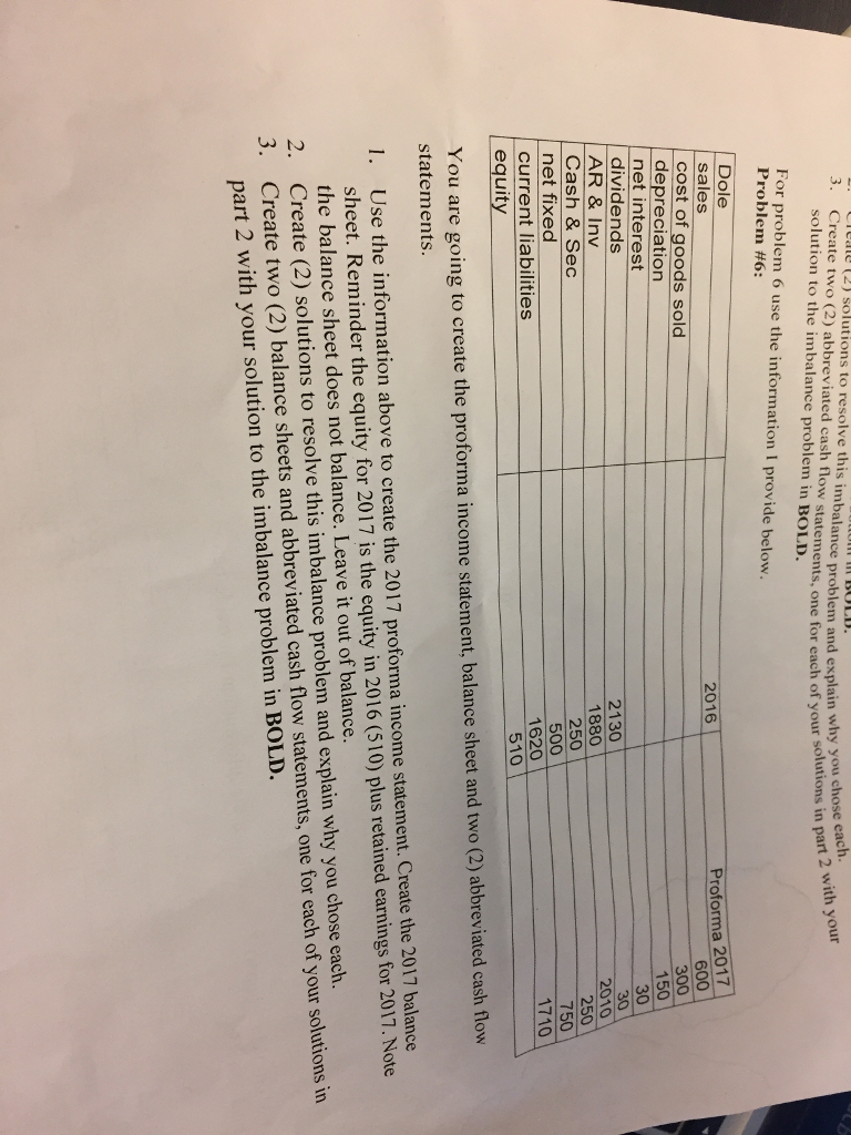  For problem 6 use the information 1 provide below. You are