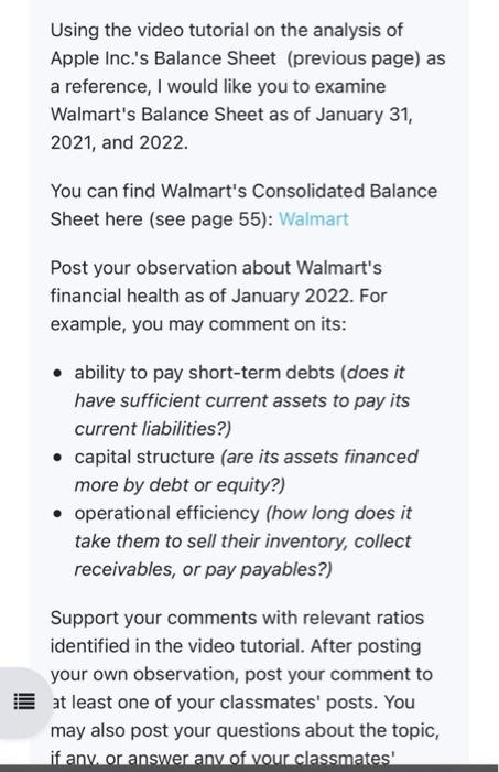  Using the video tutorial on the analysis of Apple Inc.'s Balance