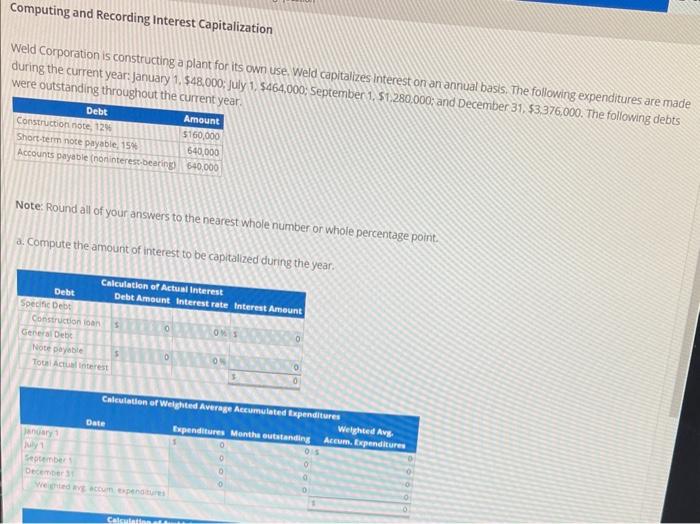  Computing and Recording Interest Capitalization Weld Corporation is constructing a plant