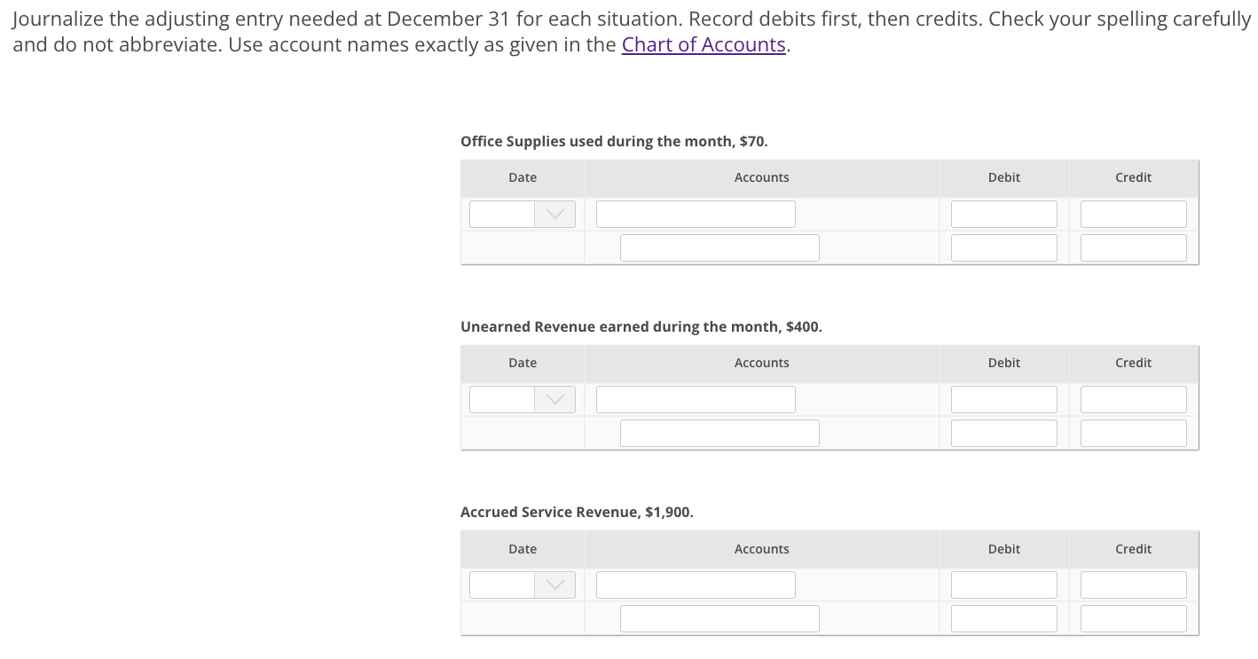 I need help this question Journalize the adjusting entry needed at December