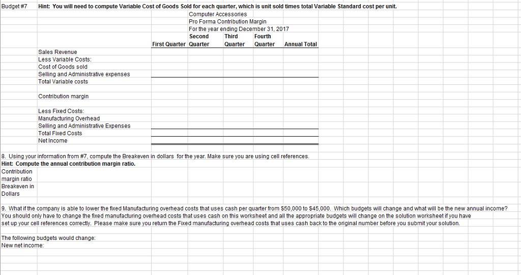 complete the required budgets You need to use cell references in the