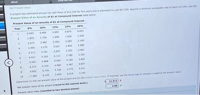  eBook Net Present Value A project has estimated annual net cash