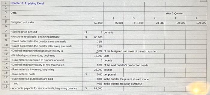  \begin{tabular}{|c|c|c|c|c|c|c|c|c|} \hline 1 & Chapter 8: Applying Excel & & &
