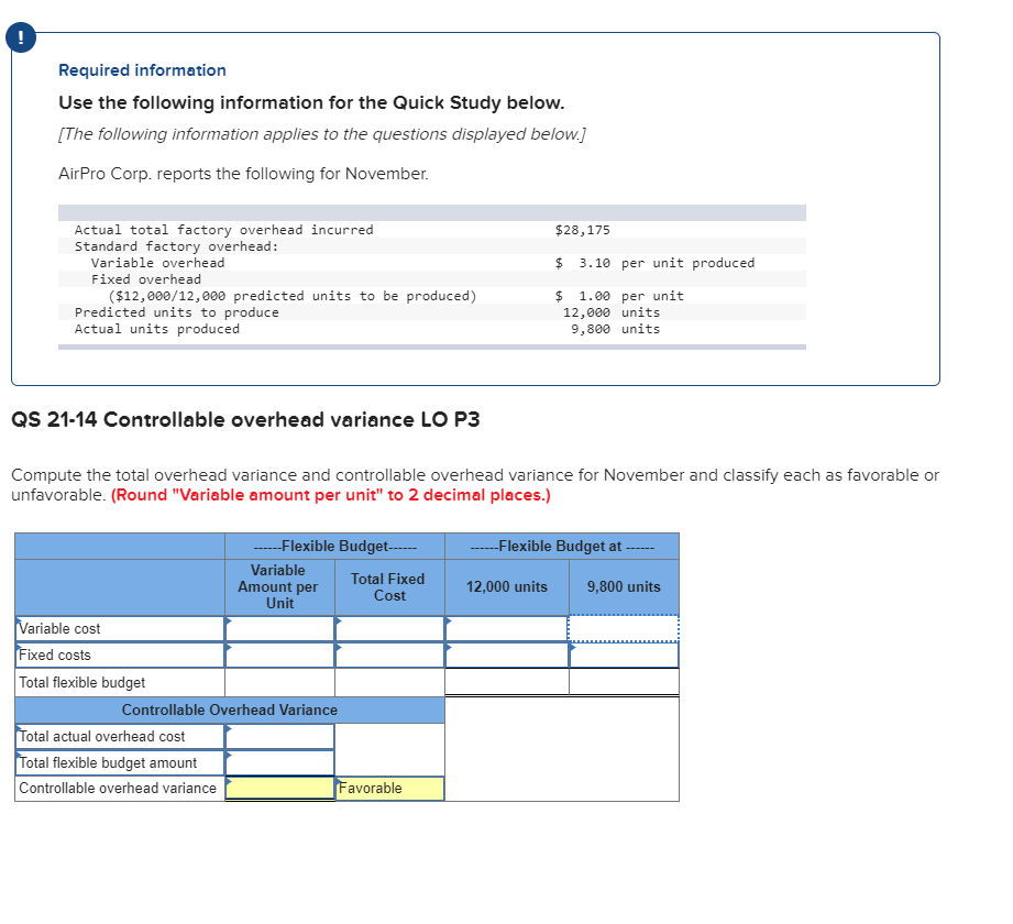  Required information Use the following information for the Quick Study below.