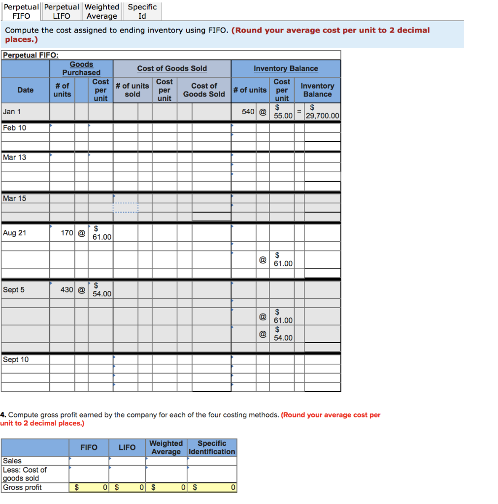 Perpetual Weighted Specific FIFO LIFO Average Id Compute the cost assigned to