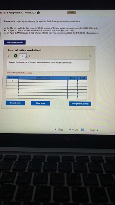  Enabled: Assignment - Winter 2021 Prepare the roumal entry for each