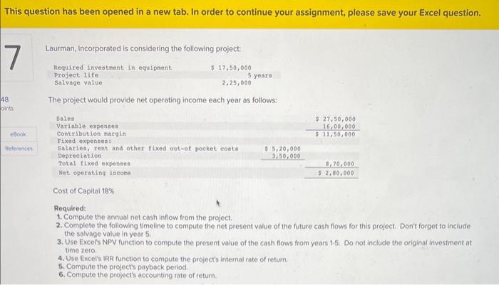 equipment & $1,750,000 & \\ \hline 5 & Project life & 5