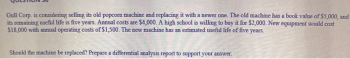 Gull Corp. is considering selling its old popcorn machine and replacing