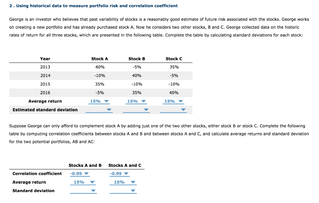  2. Using historical data to measure portfolio risk and correlation coefficient