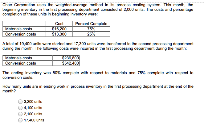 Data concerning the first processing department for the most recent month are