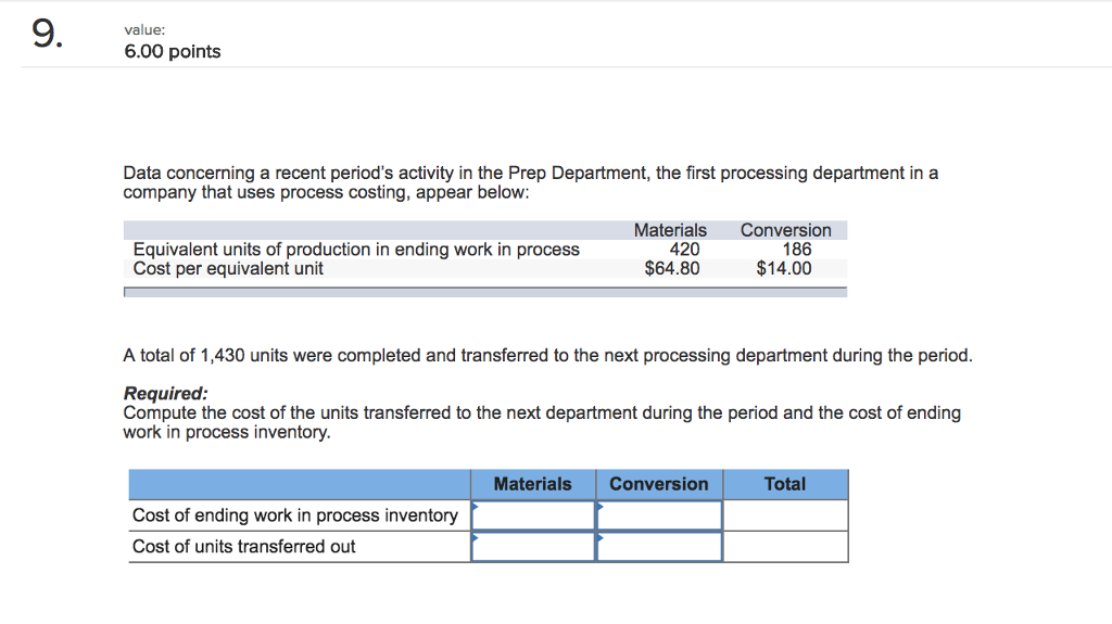  9. value: 6.00 points Data concerning a recent period's activity in