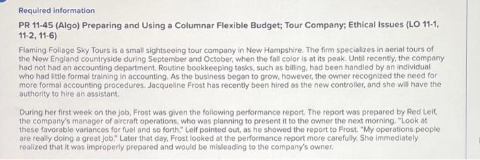  Required information PR 11-45 (Algo) Preparing and Using a Columnar Flexible