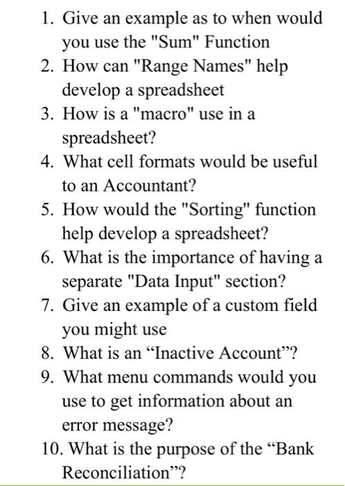 i need answer for last 4 1. Give an example as to