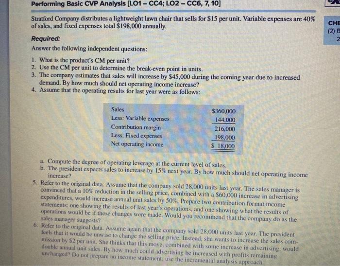  CHE (2) E 2 Performing Basic CVP Analysis (L01 - CC4;