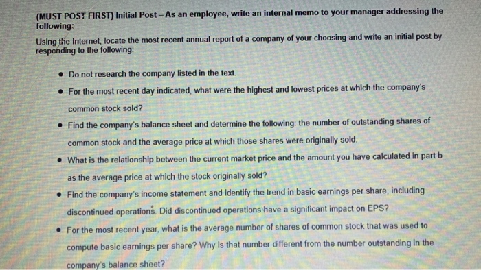  (MUST POST FIRST) Initial Post - As an employee, write an