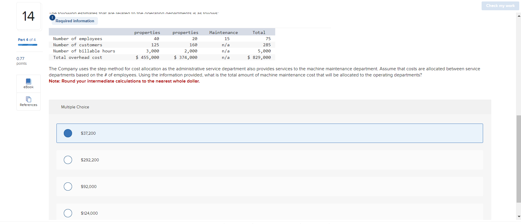 Required information Note: Round your intermediate calculations to the nearest whole