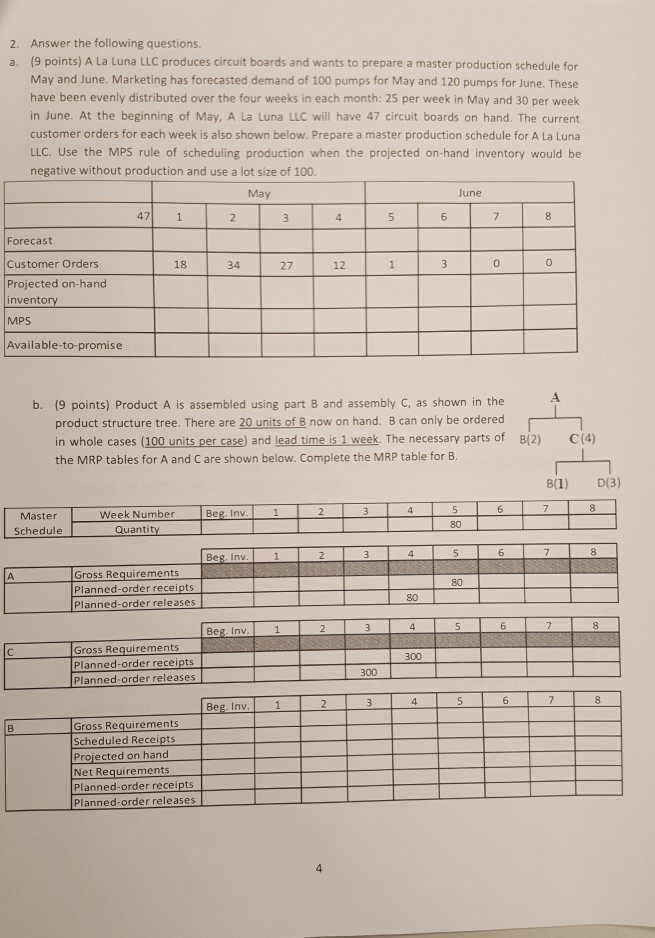  2. Answer the following questions a. (9 points) A La Luna