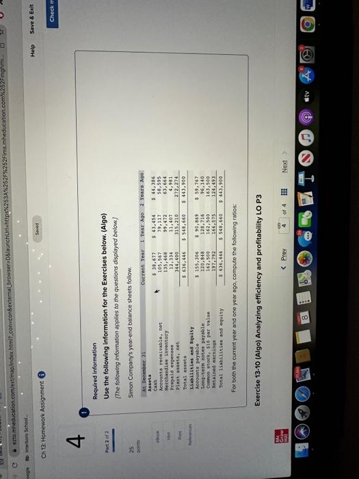  For both the current year and 1 year ago, compute the