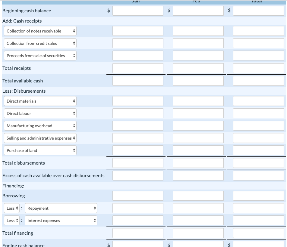  Lorch Company prepares monthly cash budgets. Relevant data from operating budgets