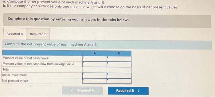flows and salvage values. Present value amounts ar calculated using Excel and