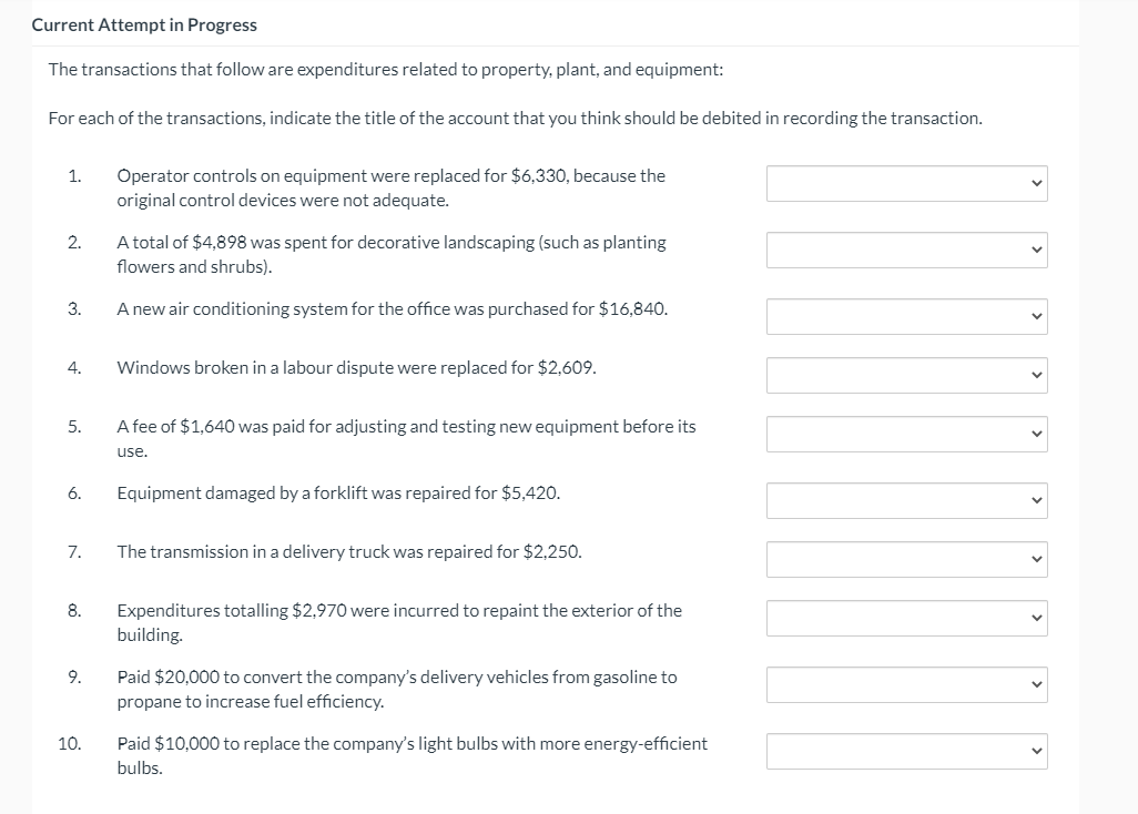  Current Attempt in Progress The transactions that follow are expenditures related