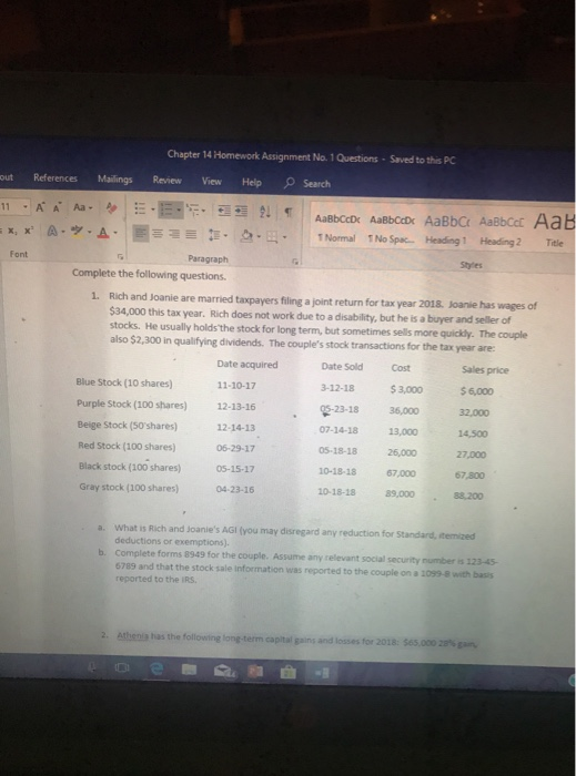  Chapter 14 Homework Assignment No. 1 Questions - Saved to this