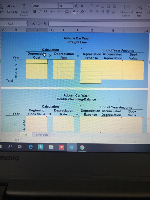 A 1 Given Data: 2 AUBURN CAR WASH 3 4 800,000 Cost