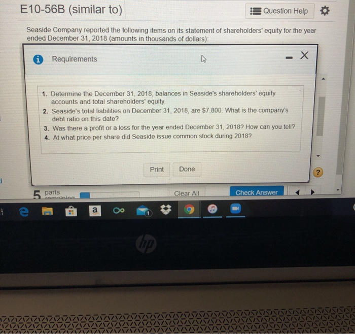 reported the following items on its statement of shareholders' equity for the