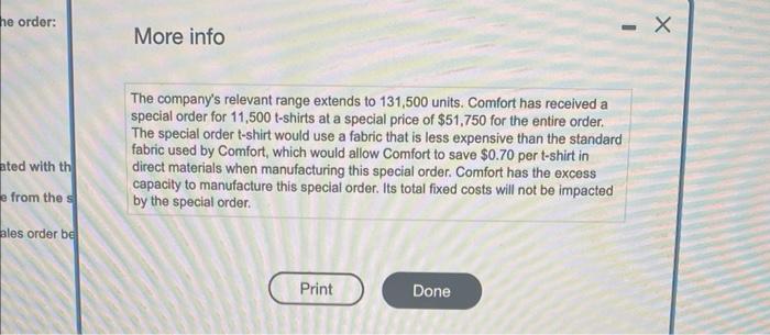 131,500 units. Comfort has received a special order for 11,500 t-shirts at