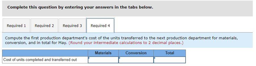 All of the material that is used in the first production department