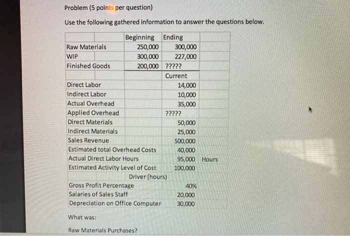  how do i complete this? Problem (5 points per question) Use