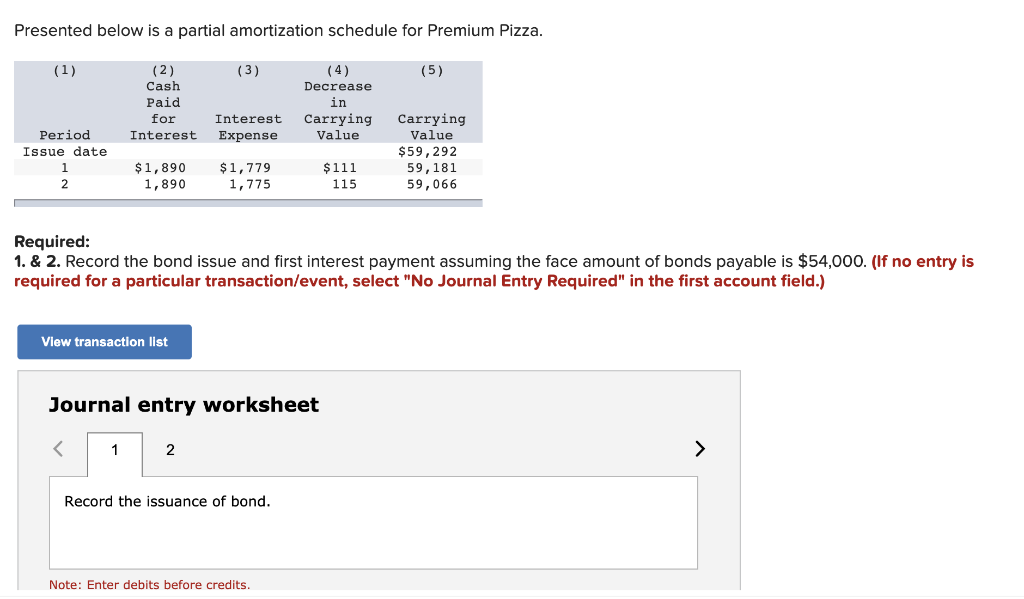  Presented below is a partial amortization schedule for Premium Pizza. (1)