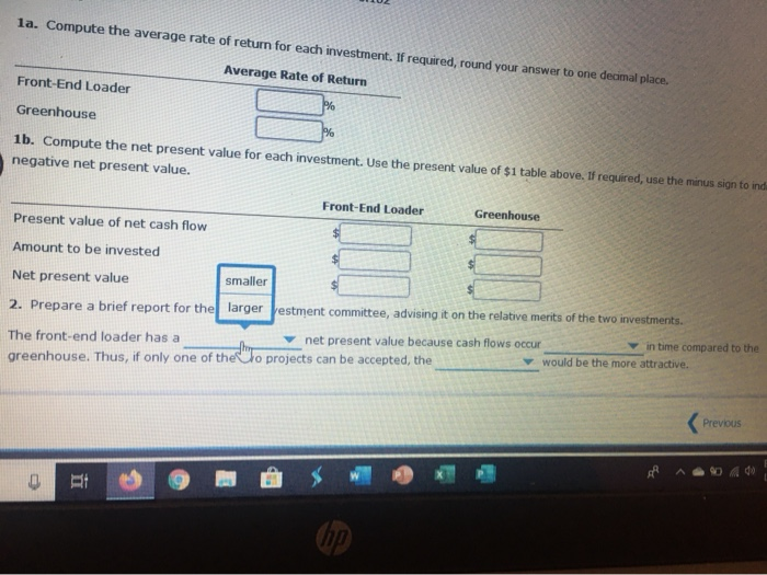 cash flows from each investment are as follows: Front-End Loader Greenhouse Income