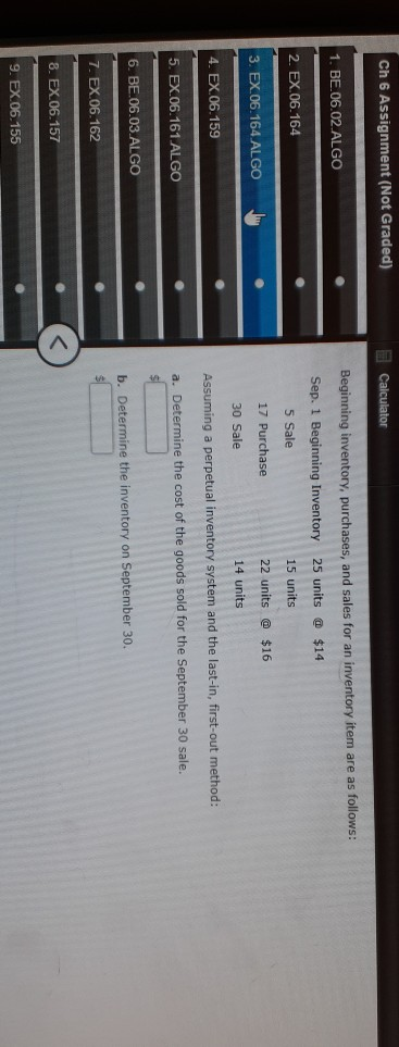 follows: 2. EX.06.164 3. EX.06.164 ALGO 4. EX.06.159 Oct. 1 Inventory 45