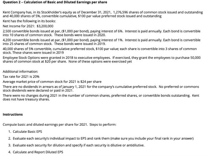  Question 2 - Calculation of Basic and Diluted Earnings per share
