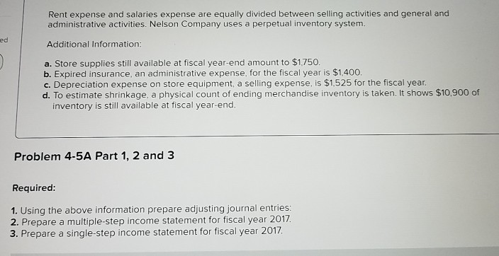 information Problem 4-5A Preparing adjusting entries and income statements; computing gross margin,