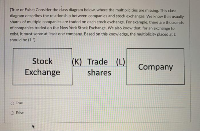  (True or False) Consider the class diagram below, where the multiplicities